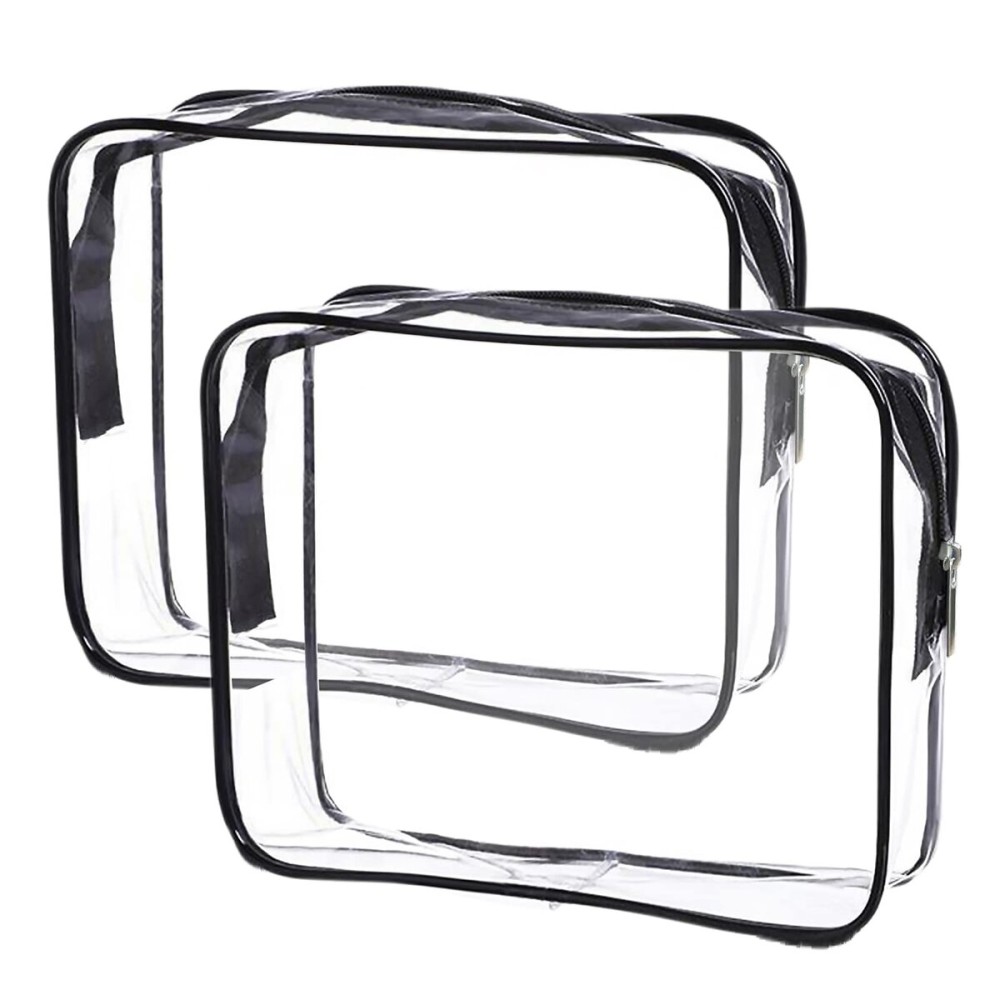 Cosywell Clear Toiletry Bag Quart Size Bag 2Pcs Travel Makeup Cosmetic Bag PVC Toiletries Cosmetic Pouch for Women Men (M)