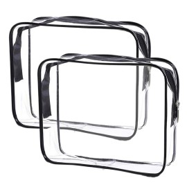 Cosywell Clear Toiletry Bag Quart Size Bag 2Pcs Travel Makeup Cosmetic Bag PVC Toiletries Cosmetic Pouch for Women Men (M)