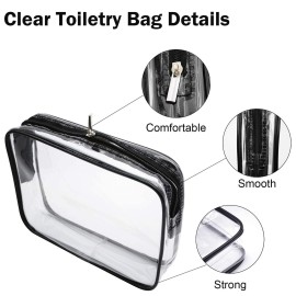 Cosywell Clear Toiletry Bag Quart Size Bag 2Pcs Travel Makeup Cosmetic Bag PVC Toiletries Cosmetic Pouch for Women Men (M)