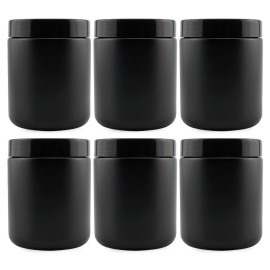 Cornucopia 8oz Black Coated Glass Jars (6-Pack); Cosmetic Jars with Black Plastic Lids and Black Matte Exterior, 8-Ounce / 9-ounce Capacity