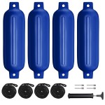 Sailortenx Boat Fenders 4 Pack 4.5x16\'\' Inflatable Ribbed Marine Boat Fender Lines 6.5\' Needles Pump for Boat Bumpers Fender for Docking Fenders Blue