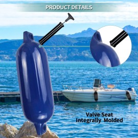 Sailortenx Boat Fenders 4 Pack 4.5x16\'\' Inflatable Ribbed Marine Boat Fender Lines 6.5\' Needles Pump for Boat Bumpers Fender for Docking Fenders Blue