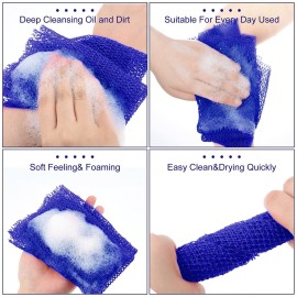 Geiserailie African Net Sponge Long Bathing Net Shower Body Scrubber Back Scrubber Skin Smoother Bathing Sponge for Daily Use or Stocking Stuffer(Blue)