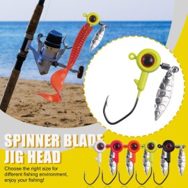 Crappie Jig Heads Fishing Hooks Kit,25pcs Underspin Lures Jig Head with Spinner Blade Eye Ball Painted Fishing Jigs for Bass Trout Saltwater Freshwater 1/16oz