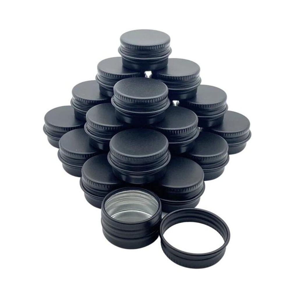 1/2-Ounce Metal Tins Screw Top Flat Aluminum Black Slide Round Tin Containers for Lip Balm Crafts Cosmetic Candles Travel Storage Kit,Pack of 18