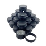 1/2-Ounce Metal Tins Screw Top Flat Aluminum Black Slide Round Tin Containers for Lip Balm Crafts Cosmetic Candles Travel Storage Kit,Pack of 18