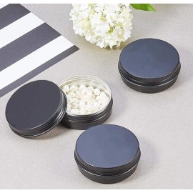 1/2-Ounce Metal Tins Screw Top Flat Aluminum Black Slide Round Tin Containers for Lip Balm Crafts Cosmetic Candles Travel Storage Kit,Pack of 18