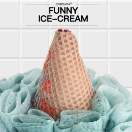 CROIN Ice Cream Shower Pouf (Set of 3) Assorted Colors Bath Mesh Sponge Ball Exfoliating Body Scrubber for Women, Men and Children