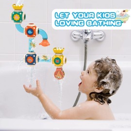 ZWYOIUG Bath Toys, STEM Baby Bathtub Toy with DIY Pipe Tubes, Cubes,Spoon, Lovely Cute Bathroom Time Spray Waterfall Shower Toy, Great Gifts for Toddlers Boys Girls 3 Years and up