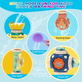 ZWYOIUG Bath Toys, STEM Baby Bathtub Toy with DIY Pipe Tubes, Cubes,Spoon, Lovely Cute Bathroom Time Spray Waterfall Shower Toy, Great Gifts for Toddlers Boys Girls 3 Years and up