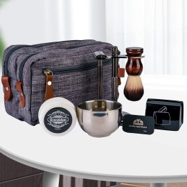 Grandslam Shaving Kit for Men, Safety Razor with 10 Blades, Shaving Brush, Stand and Soap Cream, Stainless Steel Bowl, Canvas & Leather Dopp Kit Gift Set Grandslam Shaving Kit for Men, Safety Razor with 10 Blades, Shaving Brush, Stand and Soap Cream, Stainless Steel Bowl, Canvas & Leather Dopp Kit Gift Set