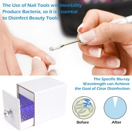 Yokilly Nail Drill Bit Holder,Blue UV Light Box for Grinding Heads Dustproof Stand Displayer Acrylic 48 Holes Nail Salon Organizers Manicure Tools with USB Charging(Not Inlcude Drill Bits)