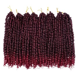 Leeven 12 Inch Pretwisted Passion Twist Hair 8 Packs Ombre Burgundy Pre Looped Red Water Wave Crochet Hair Short Curly Bohemian Braids Synthetic Hair Extensions for Black Women (12Strands/Pack TBUG)