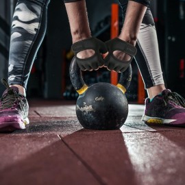 RYMNT Minimal Weight Lifting Gloves,Short Micro Workout Gloves Grip Pads with Full Palm Protection & Extra Grip for Men Women Weightlifting,Gym,Exercise Training.BK-Large