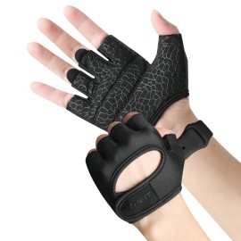 RYMNT Minimal Weight Lifting Gloves,Short Micro Workout Gloves Grip Pads with Full Palm Protection & Extra Grip for Men Women Weightlifting,Gym,Exercise Training.BK-Medium