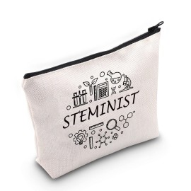 G2TUP Stem Woman Gift Feminist Gift Steminist Cosmetic Bag Science Makeup Bag Gift for Women in Science (Steminist White Bag)