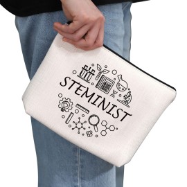 G2TUP Stem Woman Gift Feminist Gift Steminist Cosmetic Bag Science Makeup Bag Gift for Women in Science (Steminist White Bag)