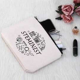 G2TUP Stem Woman Gift Feminist Gift Steminist Cosmetic Bag Science Makeup Bag Gift for Women in Science (Steminist White Bag)