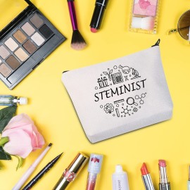 G2TUP Stem Woman Gift Feminist Gift Steminist Cosmetic Bag Science Makeup Bag Gift for Women in Science (Steminist White Bag)