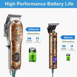 Suttik Hair Clippers and Trimmers Set for Men, Professional Cordless Barber Clippers for Hair Cutting, Beard Trimmer Hair Cutting Kit with T-Blade Close Cutting Trimmer