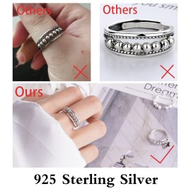 ASGIFT 925 Sterling Silver Anti Anxiety Ring for Women Fidget Rings for Anxiety with 8 Spinner Beads Dainty Stress Relief Silver Ring Jewelry Gifts