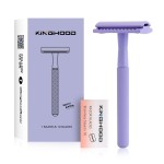 KINGHOOD Brass Single Blade Razor for Gentle & Close Shave - Double Edge Safety Razor with 10 Blade Refills, Long Handle,Weighted Razor,Eco-Friendly & Less Irritation Perfect for Sensitive Skin