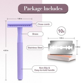KINGHOOD Brass Single Blade Razor for Gentle & Close Shave - Double Edge Safety Razor with 10 Blade Refills, Long Handle,Weighted Razor,Eco-Friendly & Less Irritation Perfect for Sensitive Skin