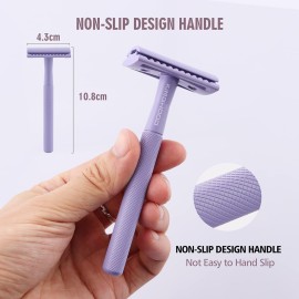 KINGHOOD Brass Single Blade Razor for Gentle & Close Shave - Double Edge Safety Razor with 10 Blade Refills, Long Handle,Weighted Razor,Eco-Friendly & Less Irritation Perfect for Sensitive Skin