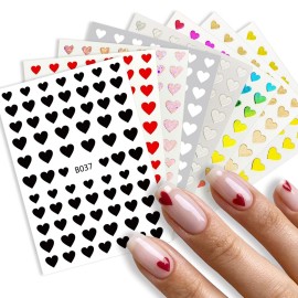 8 Sheets Heart Love Nail Art Stickers Decals 3D Self-Adhesive Nail Art Stickers Heart Love Nail Art Decorations Stars Decals Manicure Accessories (Heart)