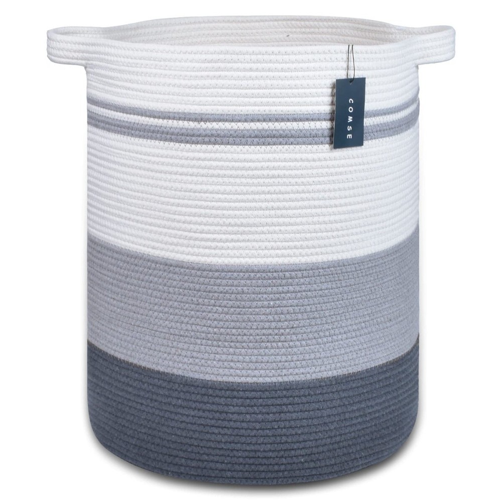 COMSE Extra Large Blanket Basket, Tall Laundry Basket, Nursery Hamper, 15.7x 21.7, Cotton Rope Woven Laundry Hamper for Storage Toys Clothes Towels, Gradient Gray