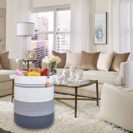 COMSE Extra Large Blanket Basket, Tall Laundry Basket, Nursery Hamper, 15.7x 21.7, Cotton Rope Woven Laundry Hamper for Storage Toys Clothes Towels, Gradient Gray