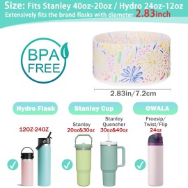 Protective Silicone Sleeve Boot 12oz 21oz 24oz Wide Mouth Water Bottle for Hydro Flask,Simple Modern and More, Flask Rubber Boot, Compatible with 20-40oz Stanley Tumbler(Flowers Transparent)