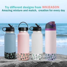 Protective Silicone Sleeve Boot 12oz 21oz 24oz Wide Mouth Water Bottle for Hydro Flask,Simple Modern and More, Flask Rubber Boot, Compatible with 20-40oz Stanley Tumbler(Flowers Transparent)