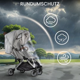Bemece Stroller Rain Cover, Universal Stroller - Waterproof Windproof Travel Weather Shield Thick & Durable Protect from Dust and Snow with Breathable Ventilation Mesh Clear Visibility