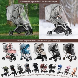 Bemece Stroller Rain Cover, Universal Stroller - Waterproof Windproof Travel Weather Shield Thick & Durable Protect from Dust and Snow with Breathable Ventilation Mesh Clear Visibility