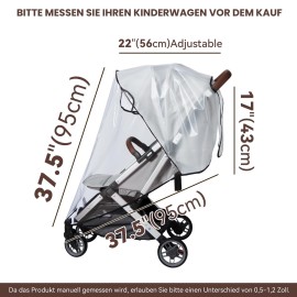 Bemece Stroller Rain Cover, Universal Stroller - Waterproof Windproof Travel Weather Shield Thick & Durable Protect from Dust and Snow with Breathable Ventilation Mesh Clear Visibility