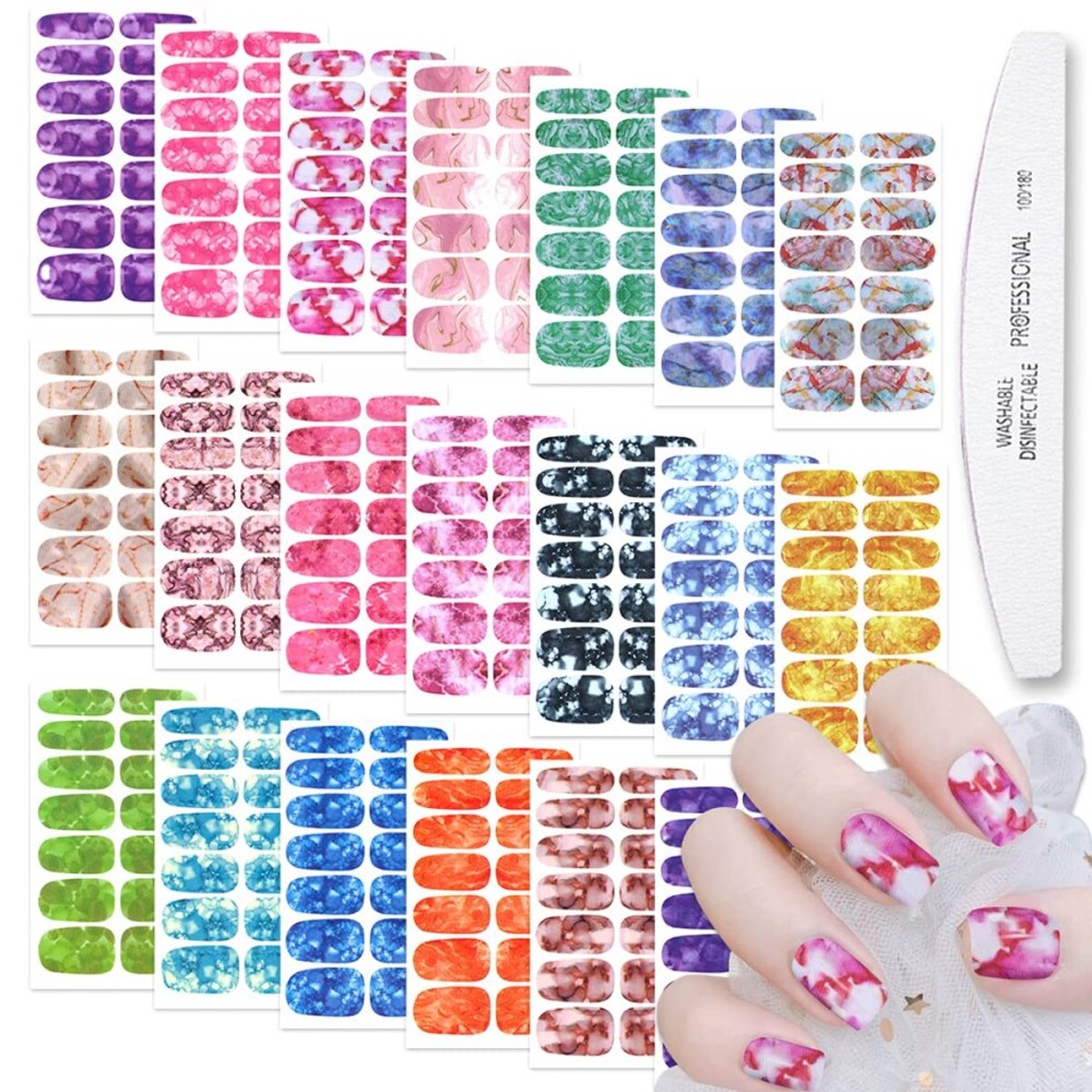 WOKOTO 20 Sheets Marble Peel and Stick Nail Polish Strips - Candy Color Gradient Full Marble Nail Polish Stickers Wraps for Women Girls with Nail File Stick On Nail Strips WOKOTO 20 Sheets Marble Peel and Stick Nail Polish Strips - Candy Color Gradient Full Marble Nail Polish Stickers Wraps for Women Girls with Nail File Stick On Nail Strips