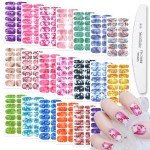 WOKOTO 20 Sheets Marble Peel and Stick Nail Polish Strips - Candy Color Gradient Full Marble Nail Polish Stickers Wraps for Women Girls with Nail File Stick On Nail Strips