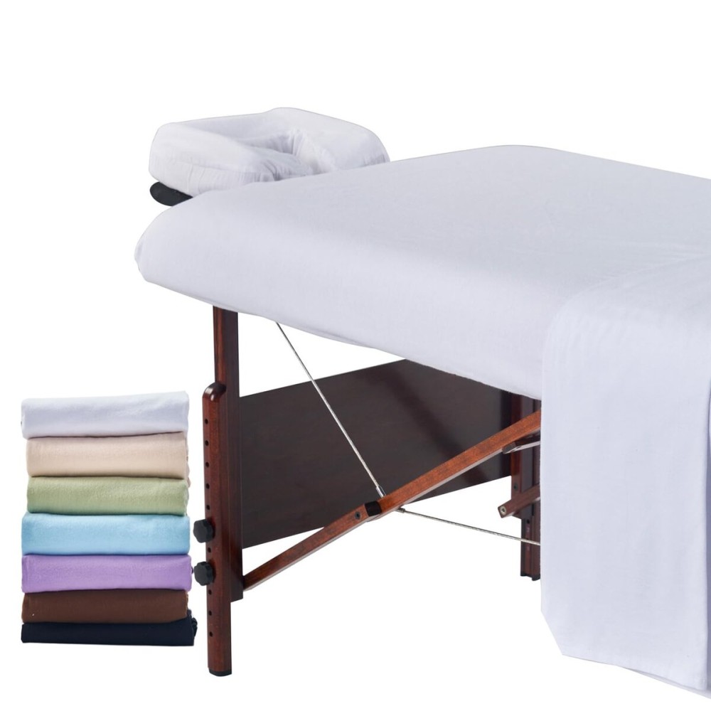 Master Massage Cotton Table Cover Flannel Sheets Set 3 Piece Spa Beauty Bed Cover Soft Massage Linens Set,Include Flat, Face Cushion Cradle Cover, Fitted Sheet (Pure White)