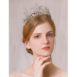JWICOS Silver Shining Star Princess Tiara Crown for Women and Brides Bridal Hair Accessories for Engagement Wedding Prom Pageant
