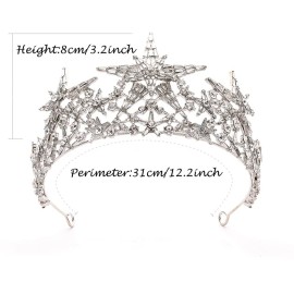 JWICOS Silver Shining Star Princess Tiara Crown for Women and Brides Bridal Hair Accessories for Engagement Wedding Prom Pageant