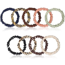 Chuangdi 9 Pieces Silk Scrunchies for Hair Silk Hair Ties Scrunchies for Women Girls Elastic Ponytail Holders(Vivid Style,Dark Colors)