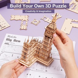 Rolife 3D Wooden Puzzles Big Ben Craft Model Kits for Adults to Build Birthday Gift for Family and Friends