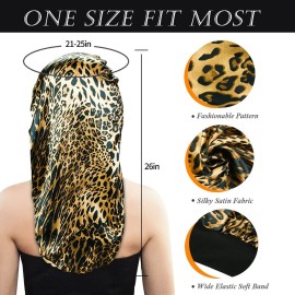 4 Pieces Satin Sleep Cap for Long Hair and Dreadlock, Extra Large 2 PCS Solid Color and 2 PCS Floral Pattern Sleeping Bonnet for Women