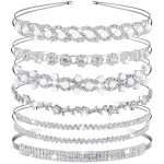 6 Pieces Rhinestones Wedding Headbands Crystal Flower Girl Leaves Crown Headband Tiara Women\'s Faux Pearl Rhinestones Princess Hairband Headdress for Bride Bridesmaids Wedding Party (Chic Pattern)