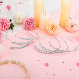 6 Pieces Rhinestones Wedding Headbands Crystal Flower Girl Leaves Crown Headband Tiara Women\'s Faux Pearl Rhinestones Princess Hairband Headdress for Bride Bridesmaids Wedding Party (Chic Pattern)