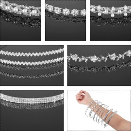6 Pieces Rhinestones Wedding Headbands Crystal Flower Girl Leaves Crown Headband Tiara Women\'s Faux Pearl Rhinestones Princess Hairband Headdress for Bride Bridesmaids Wedding Party (Chic Pattern)
