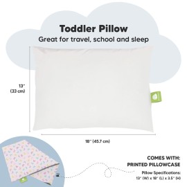 Toddler Pillow with Pillowcase - 13x18 My Little Dreamy Kids Travel Bed Pillows for Sleeping, Organic Cotton Small Pillowcase, Soft & Breathable, Machine Washable, Toddlers 2-5 Years Old (Flutter)