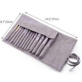 ericotry 1Pcs Makeup Brush Rolling Case Pouch Holder Cosmetic Bag Organizer with Belt Strap for Travel Home Use (Gray)
