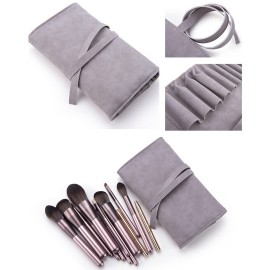 ericotry 1Pcs Makeup Brush Rolling Case Pouch Holder Cosmetic Bag Organizer with Belt Strap for Travel Home Use (Gray)